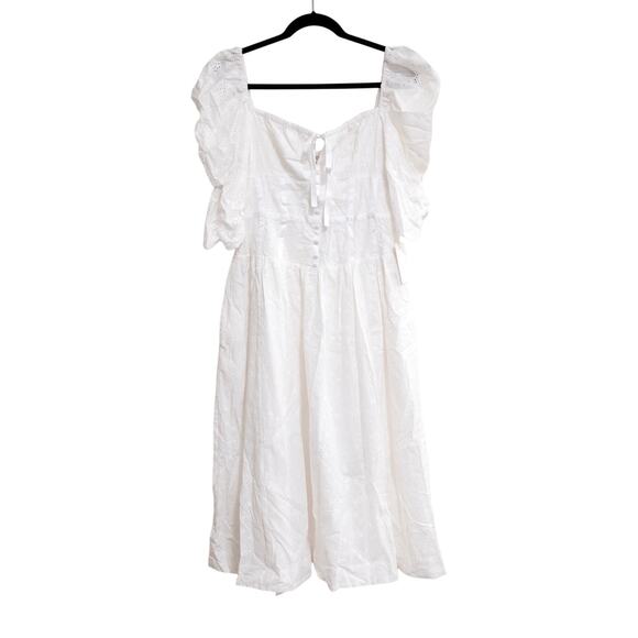 For Love & Lemons Jean Eyelet Midi Dress White Corset Puff Sleeves SZ L NWT - Picture 2 of 8